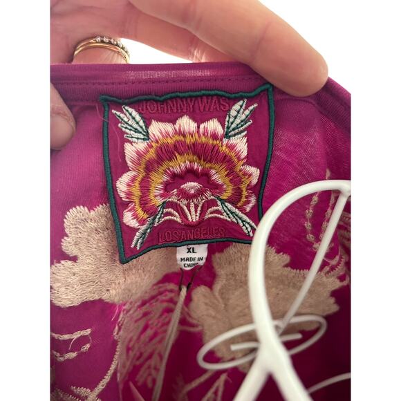 NWT Johnny Was Frankie Tee Pink Floral Embroidered Size XL - Picture 5 of 7